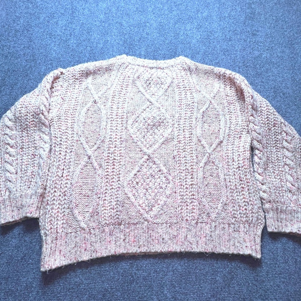 Mystree Pink Marled Cable Knit Diamond Pattern Crew Neck Sweater Womens M Chunky - Picture 7 of 8